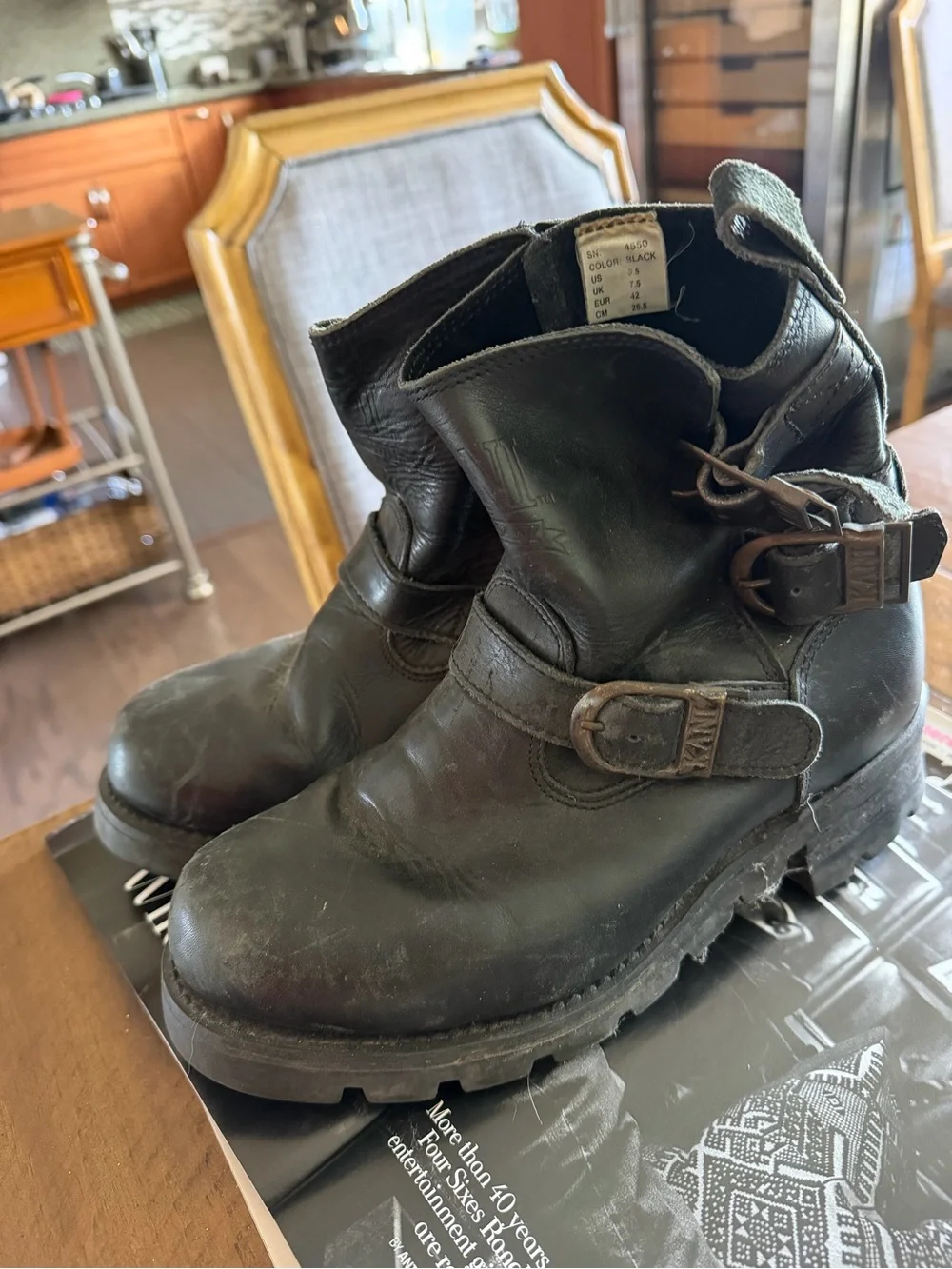 Black Leather Men's Harness Boots